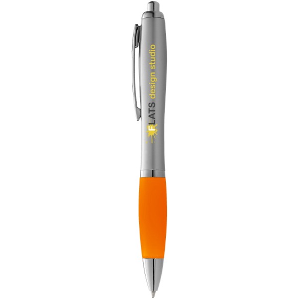 Stříbrné kuličkové pero Nash s barevným úchopem - Stříbrný / 0ranžová