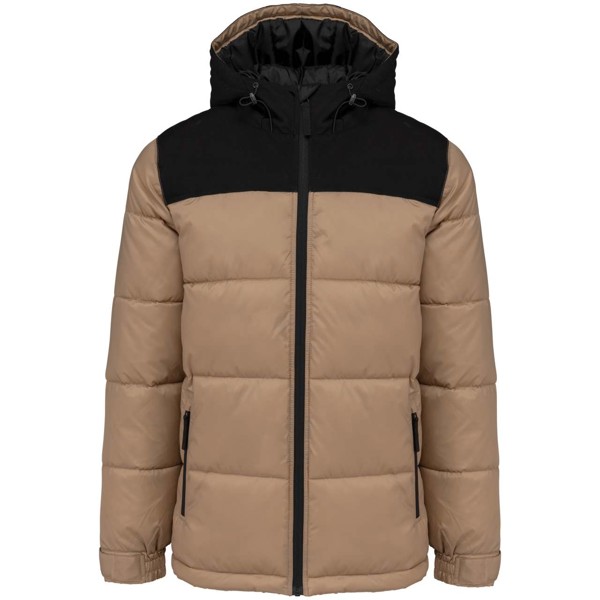 Unisex Bi-Tone Padded Jacket With Hood - Wet Sand / Black / M