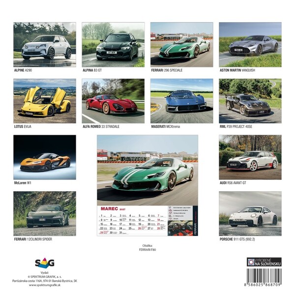Nástenný Kalendár Sports Cars 2027