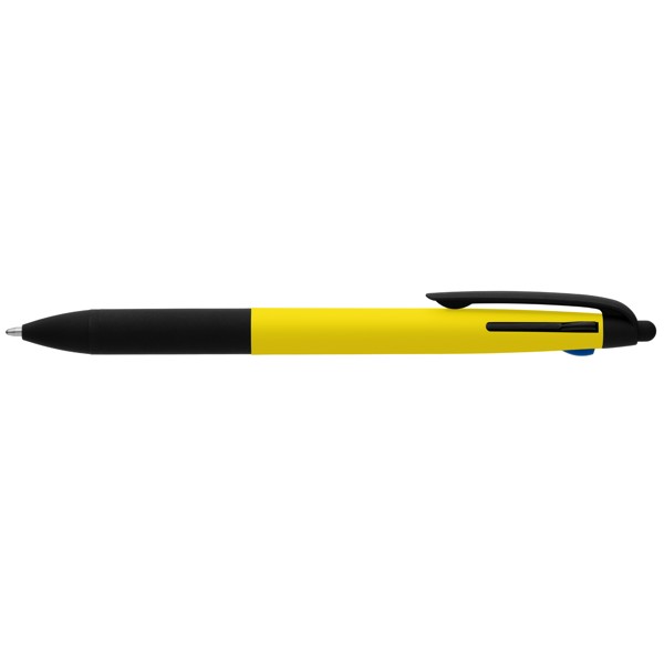 Malta Recycled Plastic 3-in-1 Stylus Neon Grip Multi-Ink Pen - Yellow / 4 Colour inkjet