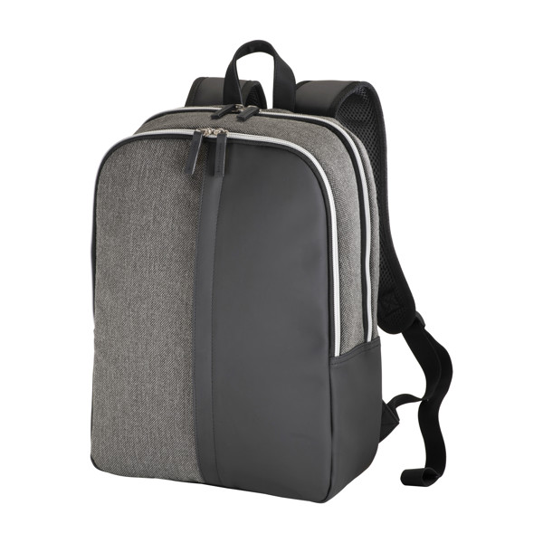 Laptop Backpack In Eco-Leather And Polycotton - Grey / Black