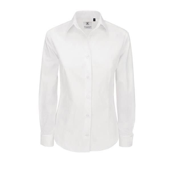 Camisa B&C Heritage Manga Comprida Senhora - 100% Algodão Escovado - Popeline - Branco / XS