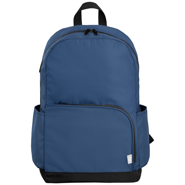 Sac à dos Kora, double poche, fermeture éclair dorée, rPET, 38 cm - 20 L - Bleu marine / Sérigraphie