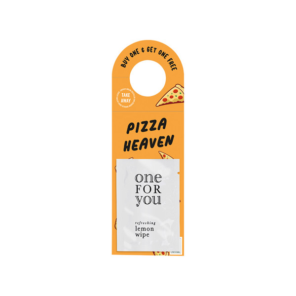 Promotional tag, refreshing wipe