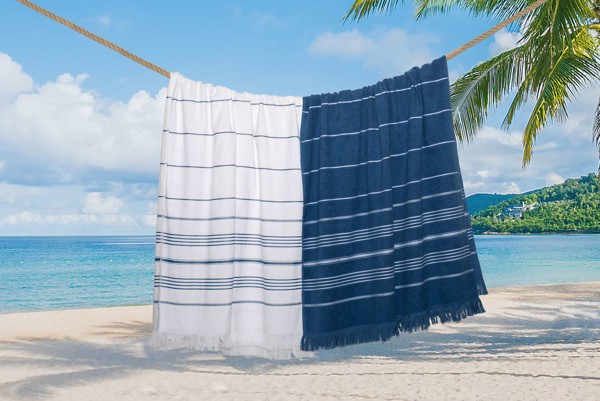 Olima Striped Beach&Spa Peshtemal Towel - White / Light Navy