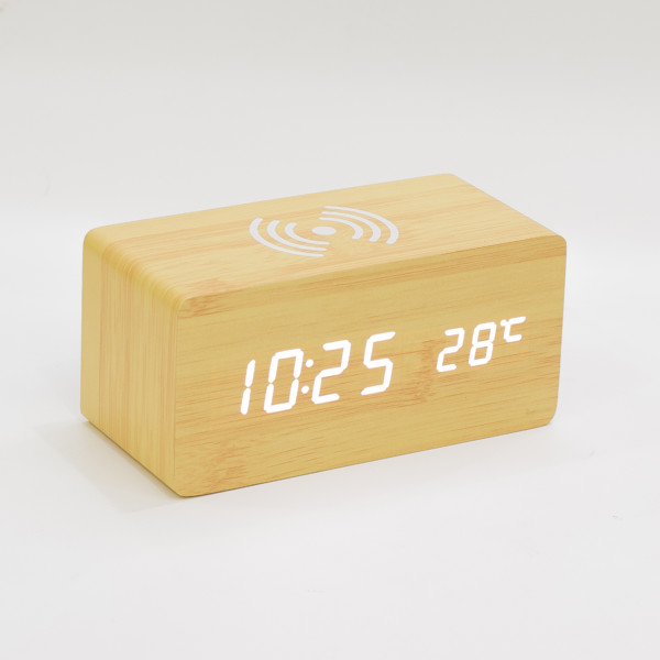 Wooden alarm clock with wireless charger DH01 - WHITE