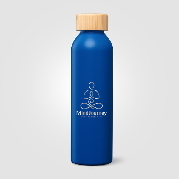 Gourde Eden en acier inoxydable recyclé avec couvercle en bambou – 590 ml - Bleu marine / Jet d’encre 4 couleurs