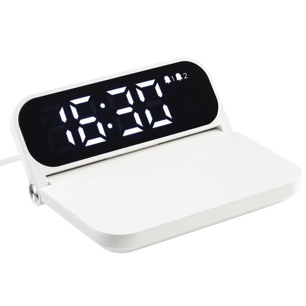 Chargeur sans fil rapide avec réveil BOXBURN - blanc