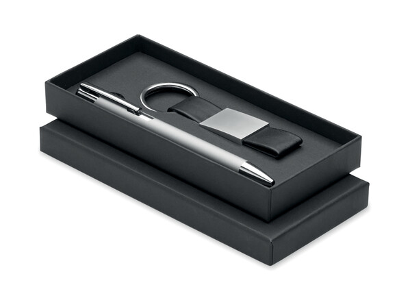 Penna e portachiavi in PU Escri Set - Argento