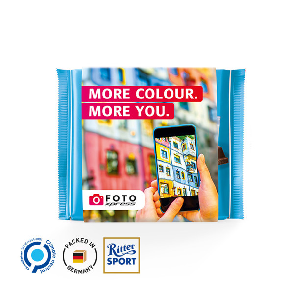 Ritter SPORT 100g, promotional case, Ritter SPORT chocolate bar alpine milk | 1 Ritter SPORT Chocolate Bar Alpine milk, 100 g