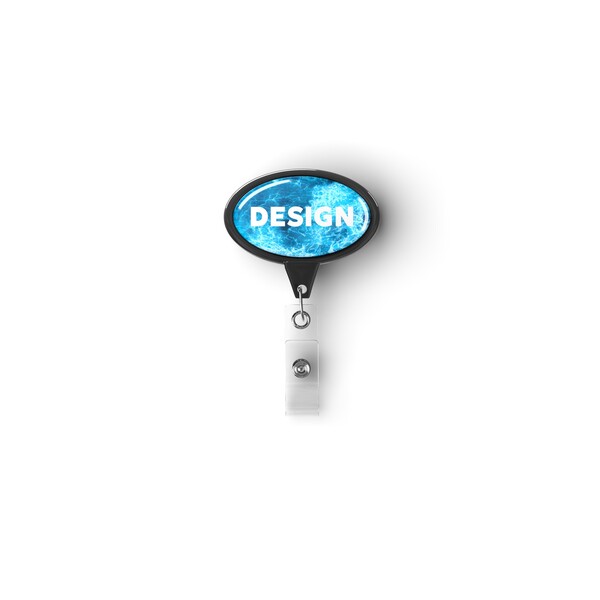 Retractable badge reel in oval shape with logo - Belt Clip