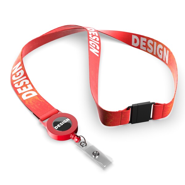 Polyester sublimation badge reel lanyard - Fire Red / 15mm width / Safety breakaway