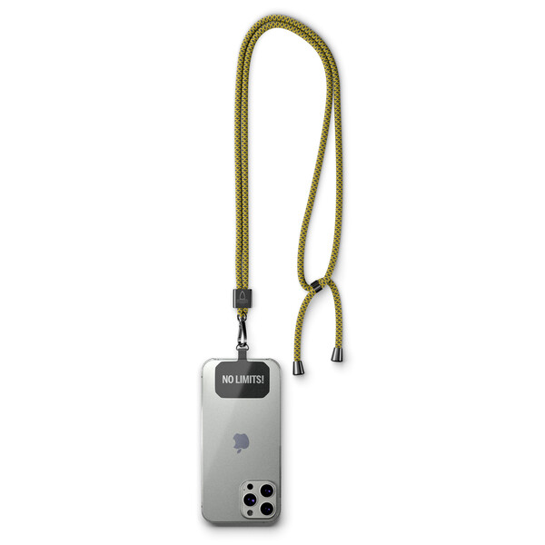 Crossbody, trendy 2-tone cord phone holder made of recycled polyester (rPET) - Bright Yellow / Silver accessories