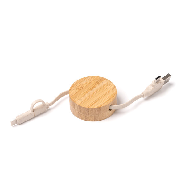 Personalised bamboo and wheat fibre charging cable with USB and type C input