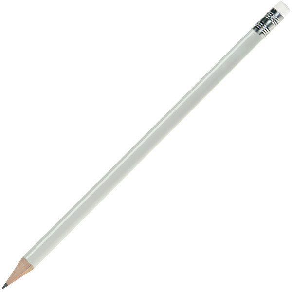 pencil, lacquered, round, with eraser - White, Eraser White - White, Eraser White