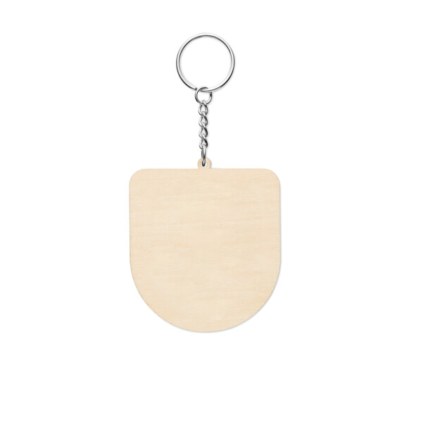 Porta-chaves de madeira com forma personalizada - 50mm / M2 - Argola / Envolto em papel tissue