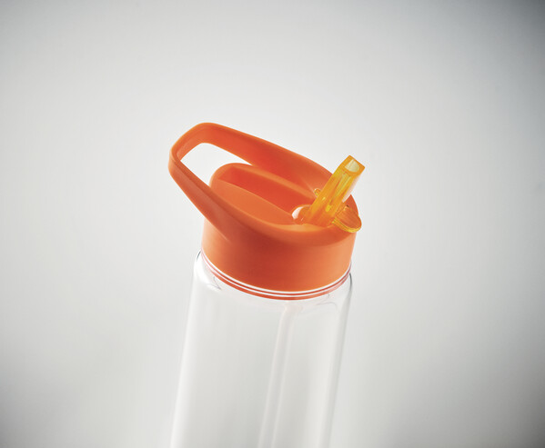 Steklenica iz reciklirane PET plastike s preklopnim pokrovčkom Alabama, 650 ml - Oranžna