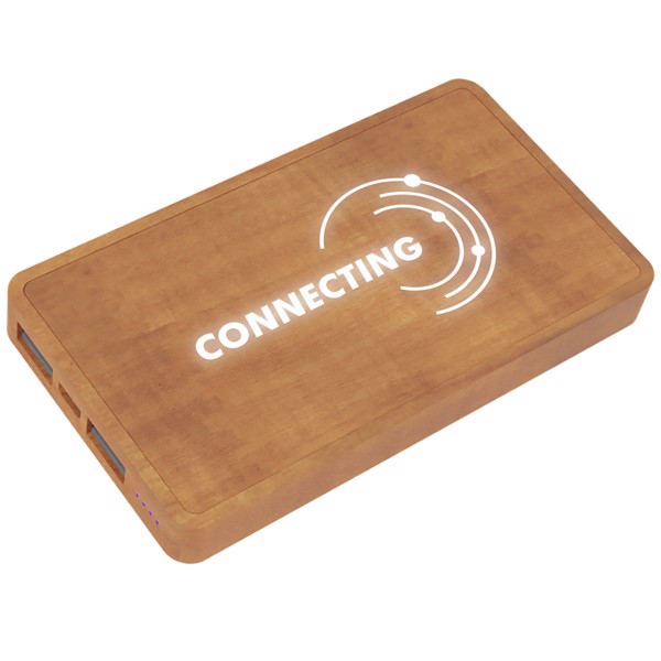 Power bank per ricarica wireless in legno da 5000 mAh con logo luminoso SCX.design P38
