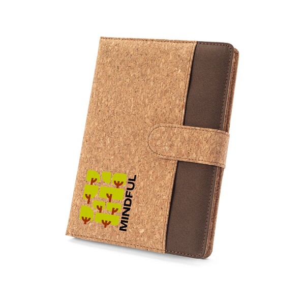 FIELDING. Pasta A5 em cortiça e poliéster reciclado (100% rPET) com bloco de notas removível