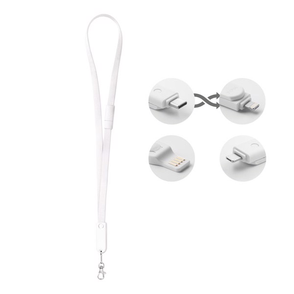 Lanyard with 3 in 1 cable Cableyard - White