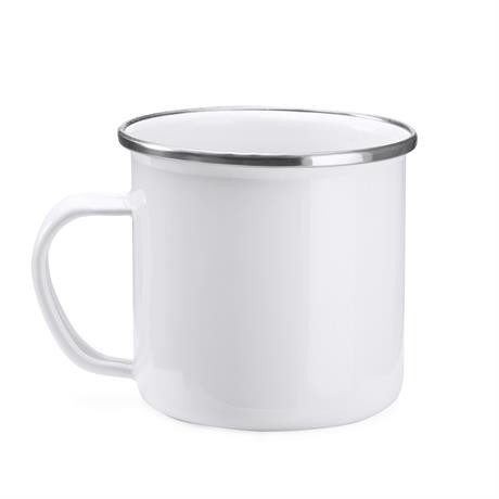 Personalised enamel metal mug 370 ml with silver rim retro style