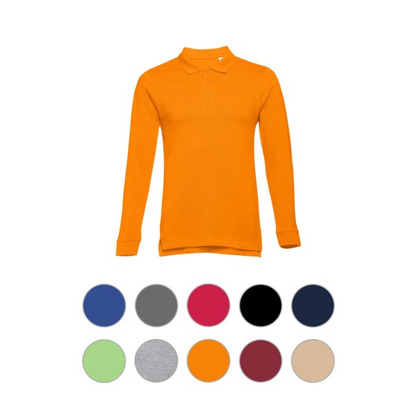 THC BERN. Polo à manches longues en coton cardé pour hommes - Bleu Nuit / L