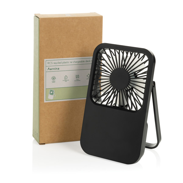 Aervina RCS recycled plastic re-chargeable desk fan - Black