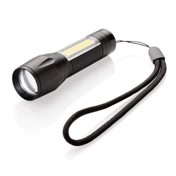 Linterna focus LED 3W con COB - Negro