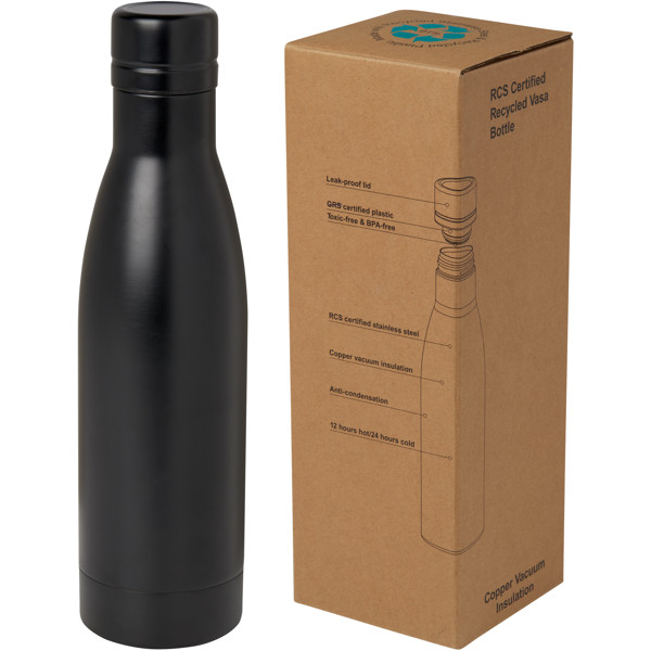Vasa 500 ml RCS certified recycled stainless steel copper vacuum insulated bottle - Black