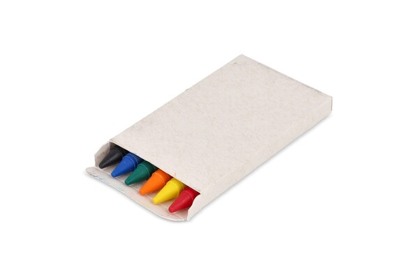 6 crayons gras de couleur dans une boîte en brique de lait recyclé