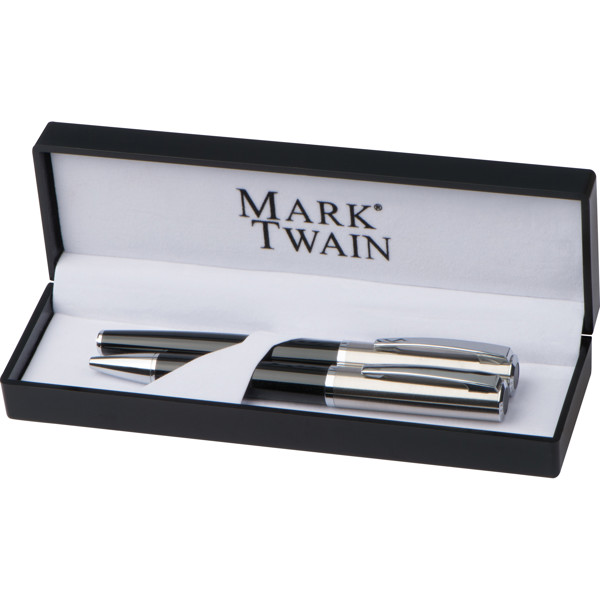 Mark Twain writing set with ball pen and rollerball pen OSKAR - Black