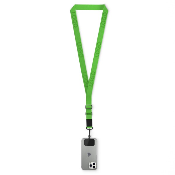 Tkaný crossbody držák na telefon s kovovou destičkou - Zářivě limetkově zelená