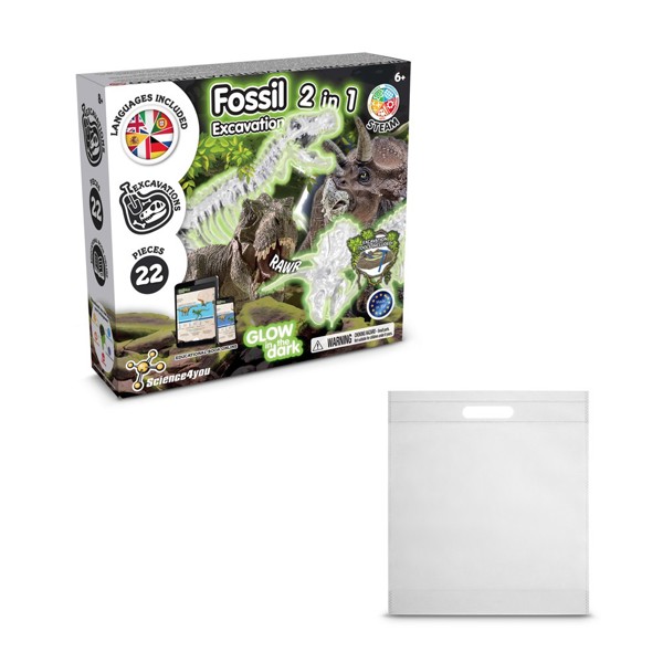 2 in 1 Fossil Excavation Kit IV. Jogo didático fornecido com saco de oferta em non-woven (80 g/m²) - Branco