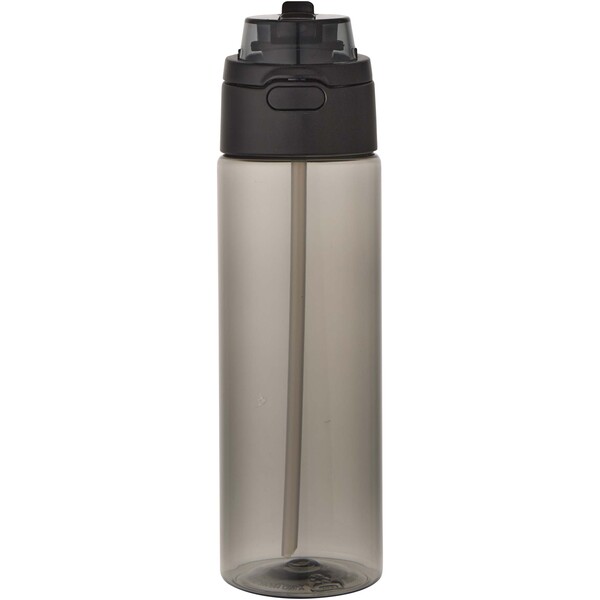 Theron 700 ml RCS recycled plastic water bottle with dual function lid and flip straw - Black