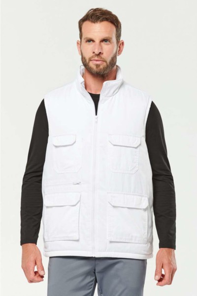 Unisex Padded Multi-Pocket Polycotton Vest - White / M