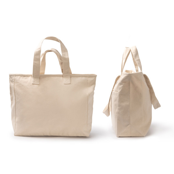 Bolsa de algodón reciclado personalizada con doble bolsillo y cierre de cremallera