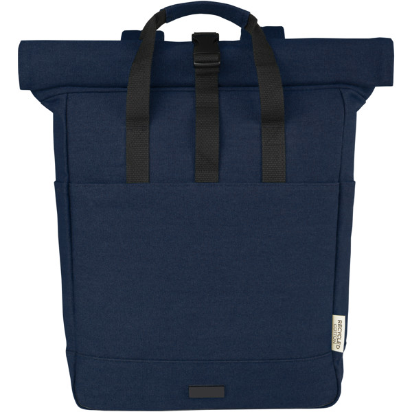 Sac à dos pour ordinateur portable Joey de 15 L en toile recyclée GRS 15 pouces avec dessus enroulable - Marine