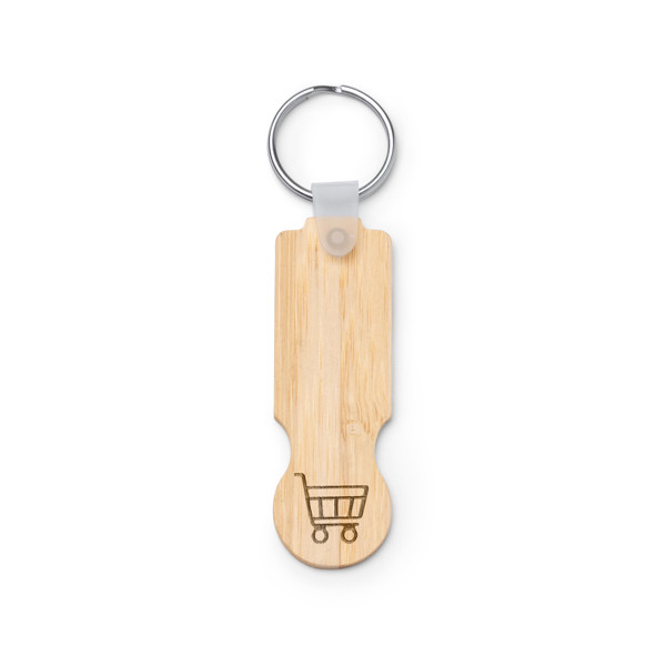 Llavero personalizado de bambú con moneda para carrito de compra