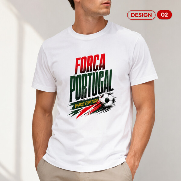 T-shirt de Algodão Branca com Grafismo de Portugal - Design 02
