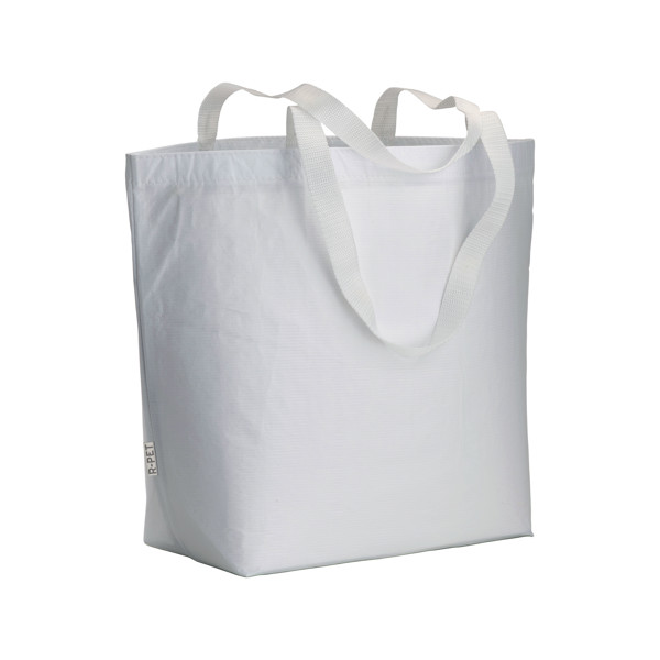 Recycled Pet (R-Pet) Laminated Shopping Bag With Gusset At The Base-Long Polyester Handles - White