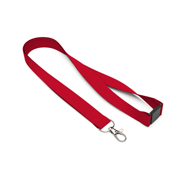 Lanyard aus Polyester mit Siebdruck - Mittleres Scharlachrot / 20mm Breite / Metallkarabiner / Sicherheitsverschluss
