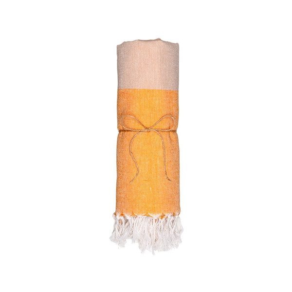 Recycled Cotton Beach Towel 180 G/M2. Melange Effect And Fringes - Orange