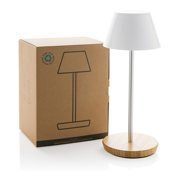 USB stolná lampa Pure Glow z RCS recykl. plastu, biela