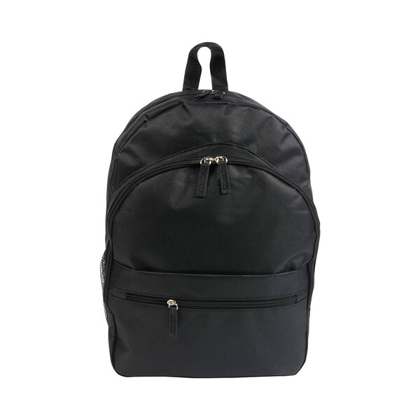 600D Polyester 6-Pocket Backpack (Two Mesh Side Pockets). Front Pocket With Velcro - Black