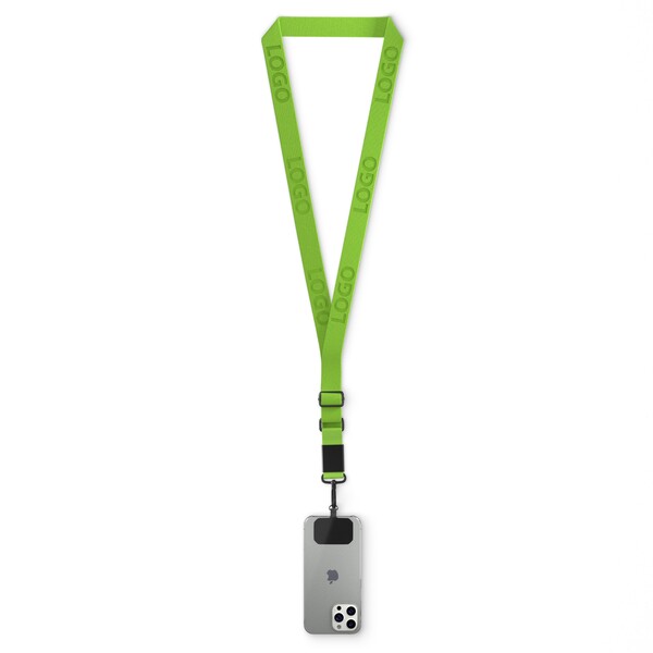 Woven adjustable crossbody phone holder with logo engraved metal plate - Lime Green