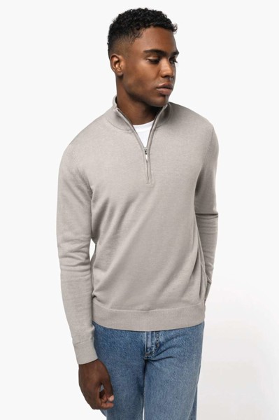 Men's Zip Neck Jumper - Grey Melange / XL