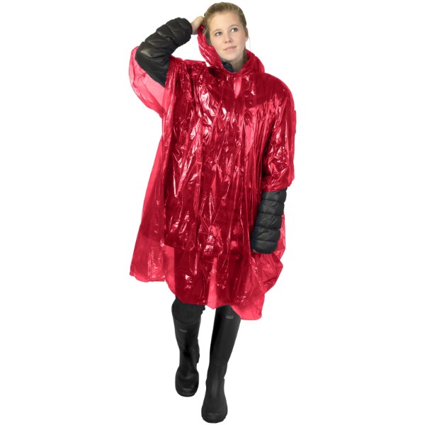 Poncho jetable pour la pluie avec pochette de rangement Ziva - Rouge