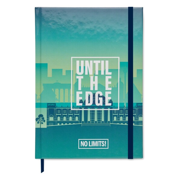 Bloco de capa dura em papel A5 com folhas impressas com o seu desenho - Cor integral / Azul-marinho profundo / Azul-marinho profundo