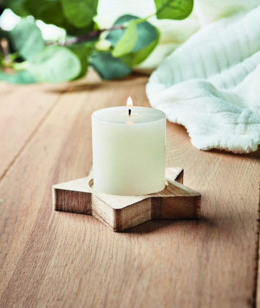 Lotus candle, vanilla scent, wooden star base - Wood