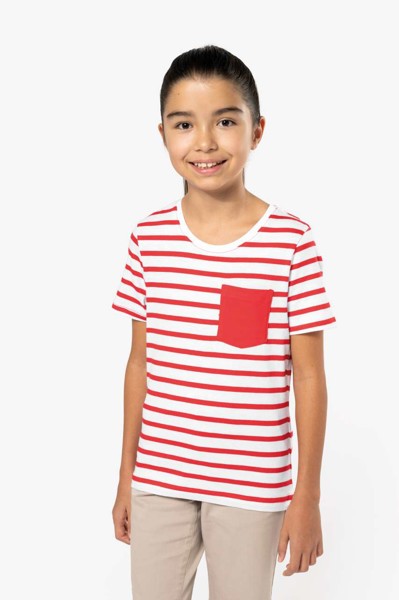 Kids' Striped Short Sleeve Sailor T-Shirt With Pocket - Striped White / Red / 6/8